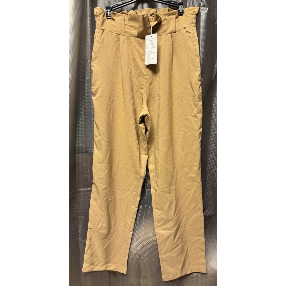Fashion Women's Caramel Tan High Gathered Waist Pleated Pull on Trousers XL